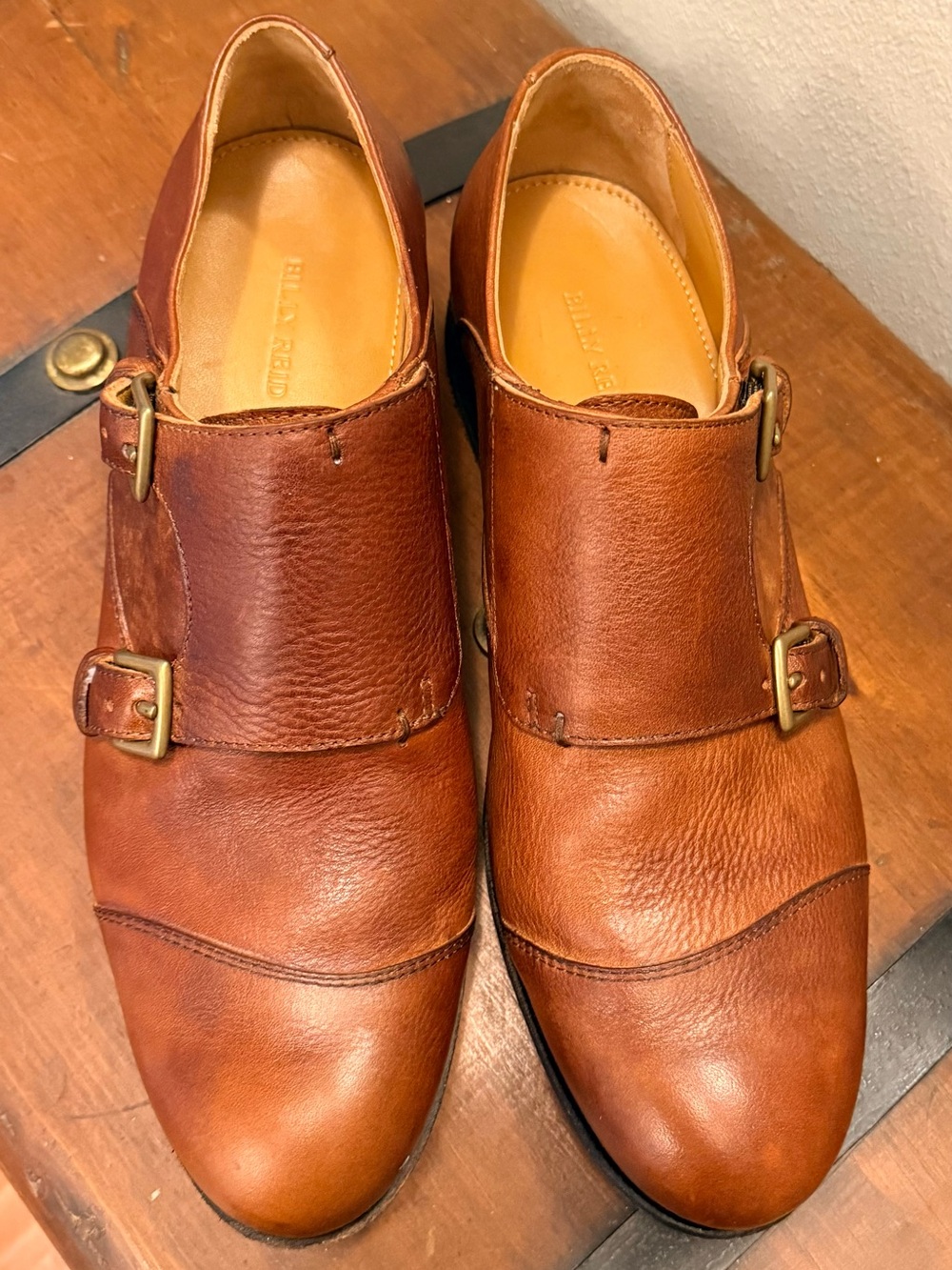 Billy Reid Cognac Double Monk Strap Leather Shoes